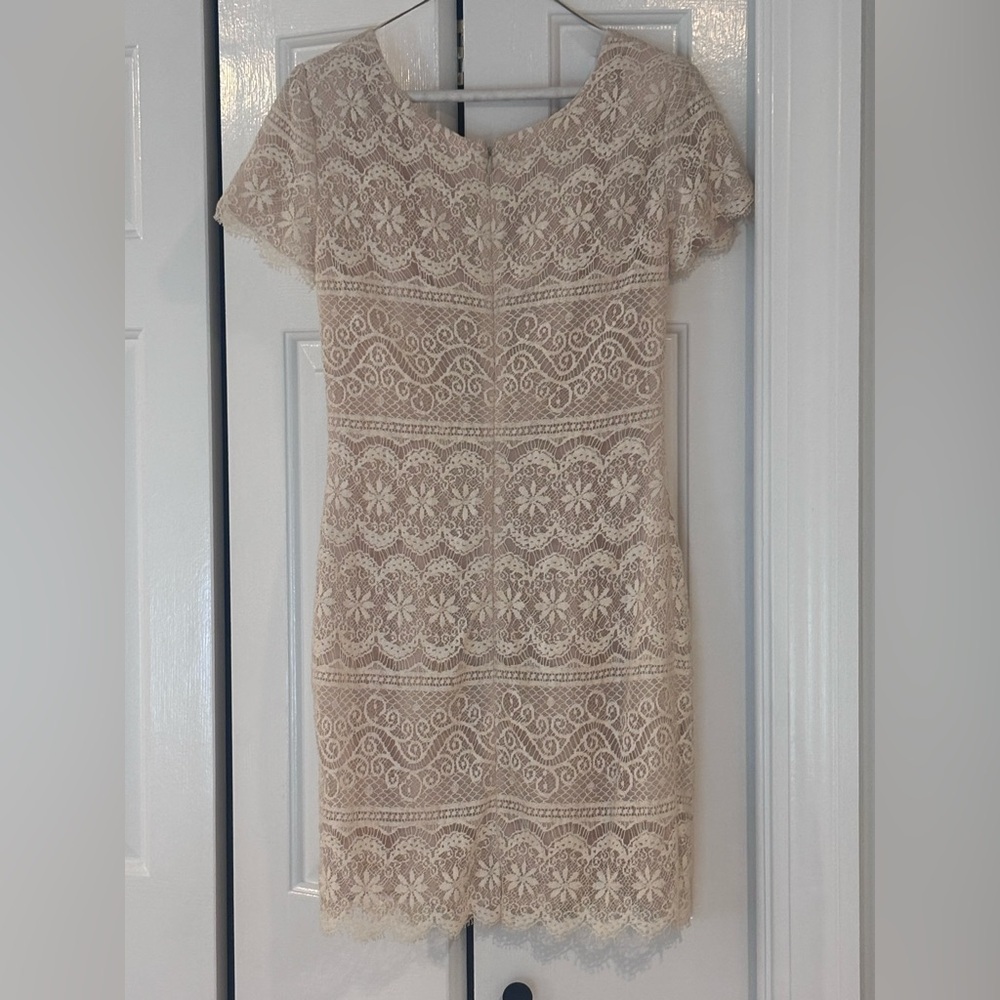 Vintage 90s Ann Taylor Champagne/Ivory Lace Mini Dress 4P - Picture 2 of 16
